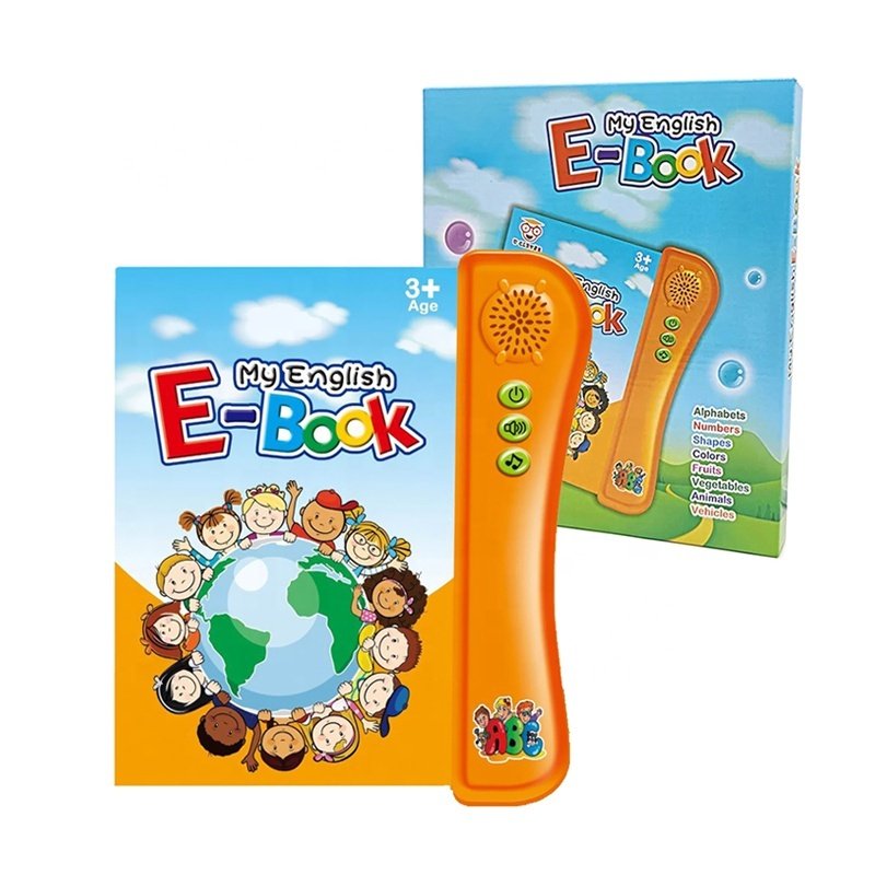 Happy child using the interactive English E-book